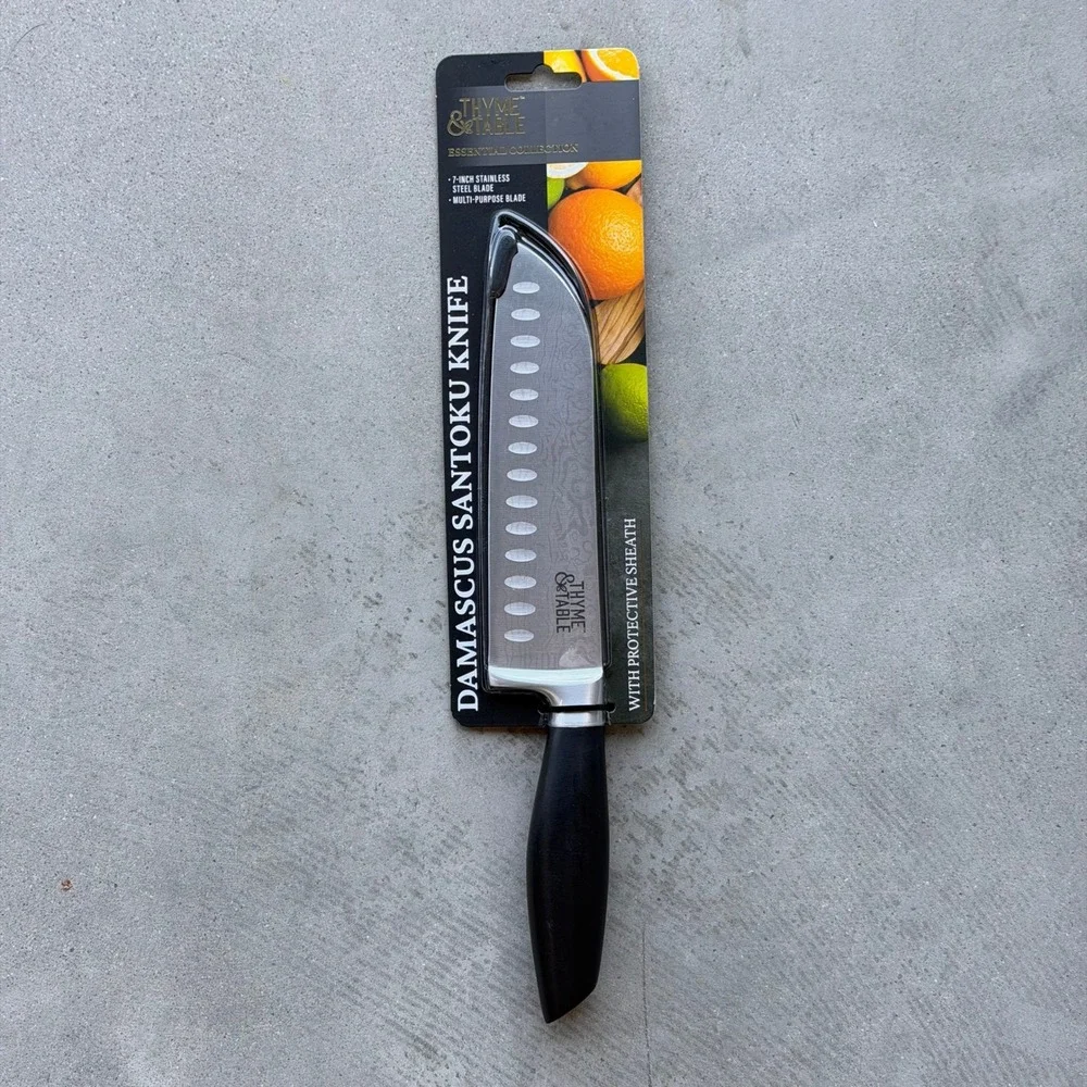 Damascus Santoku Knife with Sheath Thyme & Table 7